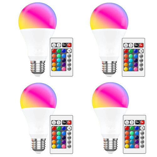 YKNAWOIR 4PCS RGB Color Changing Light Bulb with Remote Control, RGBW LED Light Bulb A19 E27 5W 450LM 12 Color Choices for Party Bedroom Home