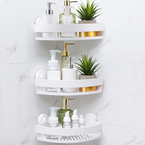 Kigley 3 Pieces Corner Shower Caddy Suction Cup No Drilling Removable Corner Shower Shelf Hold 11lbs Wall Mounted Bathroom Corner Organizer Rack Plastic Shower Caddy Shelf Basket Holder, White Kigley 3 Pieces Corner Shower Caddy Suction Cup No Drilling Removable Corner Shower Shelf Hold 11lbs Wall Mounted Bathroom Corner Organizer Rack Plastic Shower Caddy Shelf Basket Holder, White