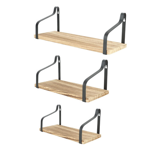 Pwshymi Floating Shelf, Strong Bearing 3Pcs Easy to Install Exquisite Appearance Wall Mount Storage Shelf for Shop