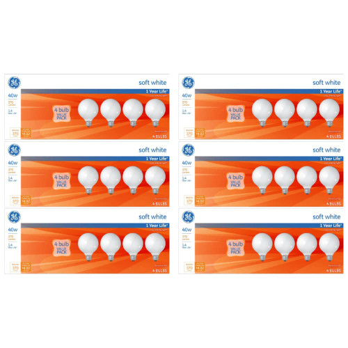 GE Light Bulbs 40w G25 Globe Soft White Vanity Medium Base Lot of 24 Bulbs