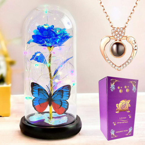 Flowers Gifts for Mom, Birthday Gifts for Women, Mom Gifts for Mothers Day from Daughter Galaxy Blue Flowers Rose Lights Up In Glass Dome With Necklace Gifts for Her, Girlfrienld, Wife, Anniversary Flowers Gifts for Mom, Birthday Gifts for Women, Mom Gifts for Mothers Day from Daughter Galaxy Blue Flowers Rose Lights Up In Glass Dome With Necklace Gifts for Her, Girlfrienld, Wife, Anniversary