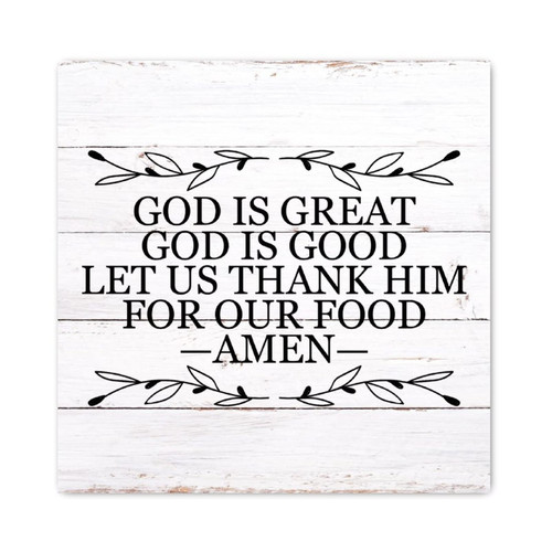 Evans1nism Inspiring Christian Quote Wood Signs God is Great God is Good Let Us Thank Him for Our Food Amen Wooden Wall Sign Christian Home Wall Decor Unique Hanging Wooden Sign for Farmhouse 16x16in