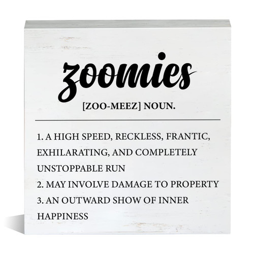 Farmhouse Zoomies Definition Wooden Box Sign Pet Lovers Wood Block Tabletop Sign Decorative Desk Sign Home Shelf Decor 5 X 5 Inches