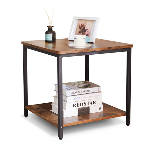 Side Table 20 Inch Square Modern End Table, Night Stand with 2-Tier Storage Shelf, Living Room Small Coffee Table, Wood Finish Bedside Table for Bedroom