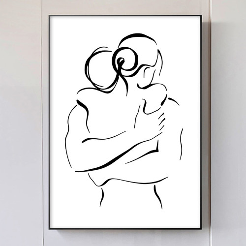 Black and White Abstract Line Art Canvas Print Couple Hugging Wall Art Couple Line Art Wall Decor Black and White Silhouette Art Couple Canvas Painting Minimalist Line Art Prints for Bedroom No Frame