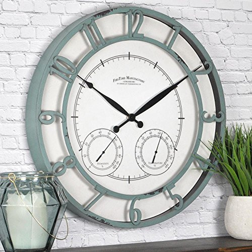 FirsTime 99667 Laguna Outdoor Wall Clock, Aged Teal