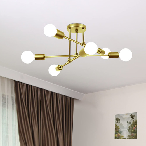 Modern Sputnik Chandelier Gold 6 Light Sputnik Chandelier Sputnik Light Fixture Industrial Metal Sputnik Flush Mount Ceiling Light Modern Ceiling Light Fixtures for Bedroom Dining Living Room Kitchen