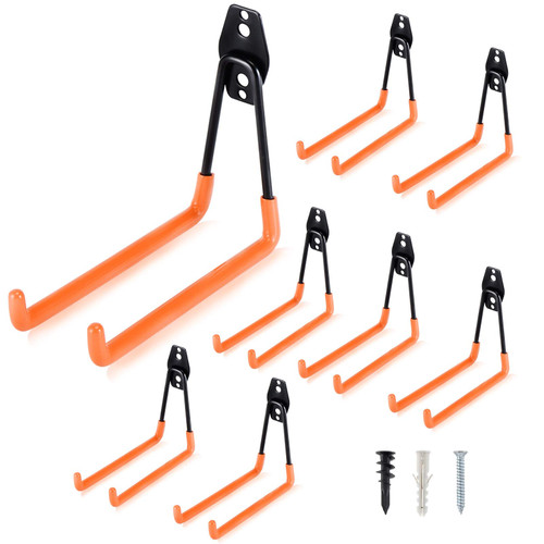 AOBEN Garage Hooks Heavy Duty, Steel Garage Storage Hooks, Utility Tool Hangers and Combinable Wall Mount Garage Hooks for Organizing Ladder, Hold Chairs, Heavy Tools (Large U, 8 Pack)