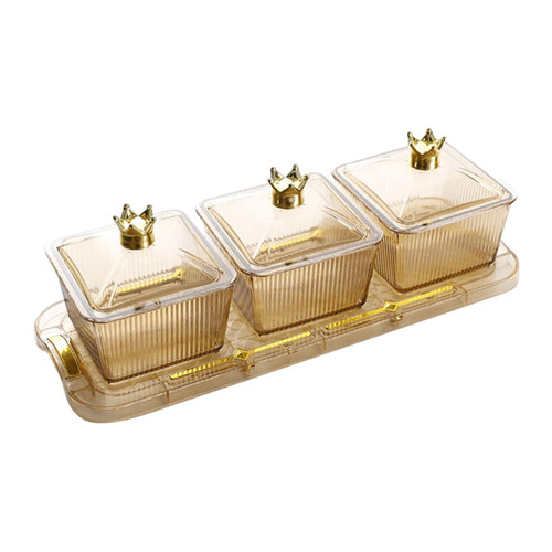 MagiDeal Fruit Plate Serving Container Food Storage Organizer Appetizer Tray Divided Serving Tray Fruit Platter for Snacks Dessert Fruit Party Supply, Brown and 3 grids