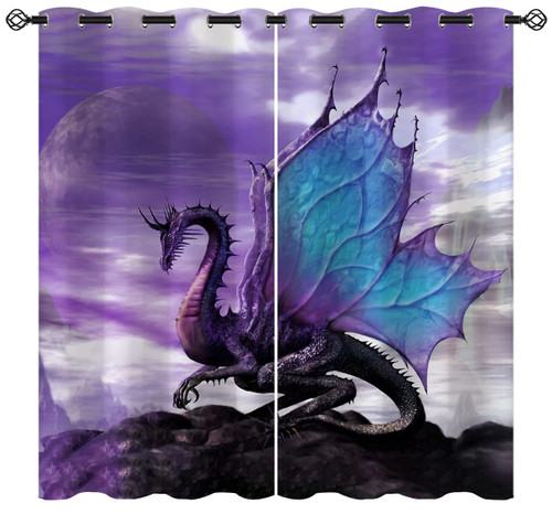 Purple Dragon Blackout Curtains for Girl Boys Home Decor, Western Fantasy Mythical Magic Dragon Grommet Thermal Insulated Drapes Darkening Window Curtain for Bedroom Living Room, 63 x 63 Inch