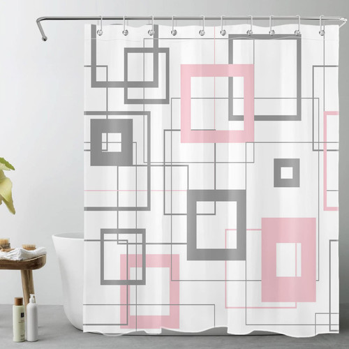 LB Mid Century Grey and White Shower Curtain Decor,Modern Pink Geometric Pattern Minimalist Shower Curtains for Bathroom 60X72 inch Polyester Fabric Bathroom Decoration Bath Curtains Hooks Included LB Mid Century Grey and White Shower Curtain Decor,Modern Pink Geometric Pattern Minimalist Shower Curtains for Bathroom 60X72 inch Polyester Fabric Bathroom Decoration Bath Curtains Hooks Included