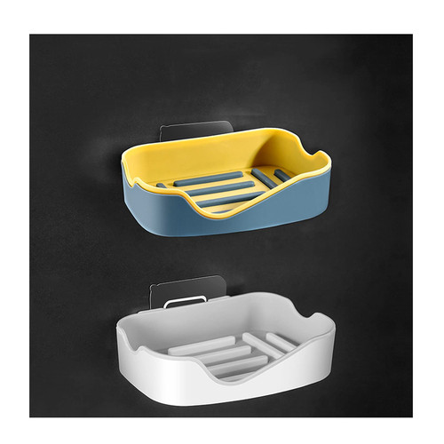 OUSIKA Soap Dish Adhesive Plastic Soap Holder, Wall Mounted Soap Box Dish Punch-Free Shelf Soap Box Shelf Drain Bathroom Ideas 2 Pieces Soap Box Drain Soap Holder Box