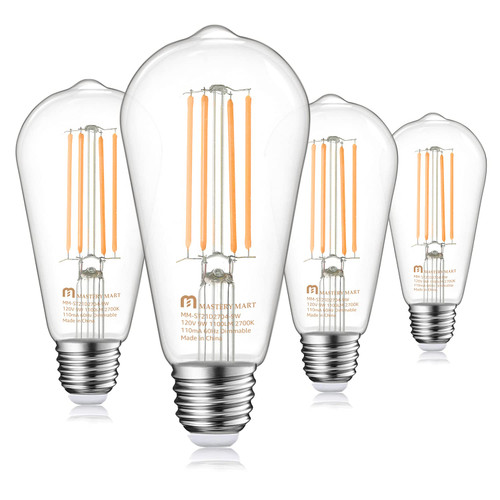 MASTERY MART ST21 [100 Watt] [Dimmable] Led Vintage Edison Light Bulb, 2700K Soft White Bright, Clear Glass Antique Decorative Filament Bulb, E26 Base, 1100LM, CRI 80+, 9W [100W Equivalent]- (4 Pack)