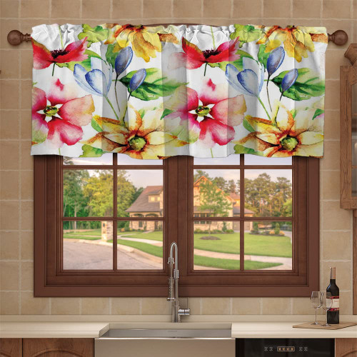 Fanjanmey Valance Curtain,Floral Watercolor Flower Pattern,Kitchen Curtains Rod Pocket Window Treatment Valance for Bathroom Basement,52" by 18",Multicolor Fanjanmey Valance Curtain,Floral Watercolor Flower Pattern,Kitchen Curtains Rod Pocket Window Treatment Valance for Bathroom Basement,52" by 18",Multicolor
