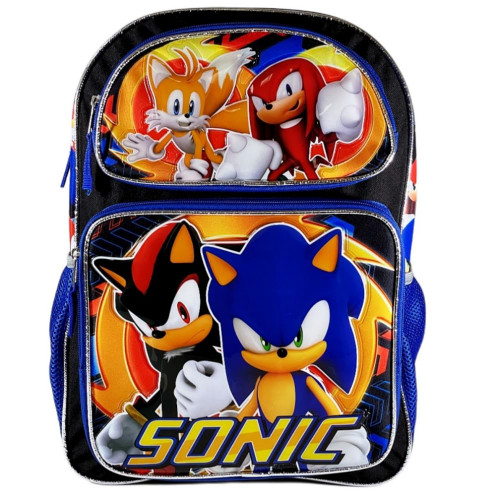 Accessory Innovations Sonic the Hedgehog 16" Large School Backpack Ready for Action Blue and Black, Sonic Book Bag for Kids