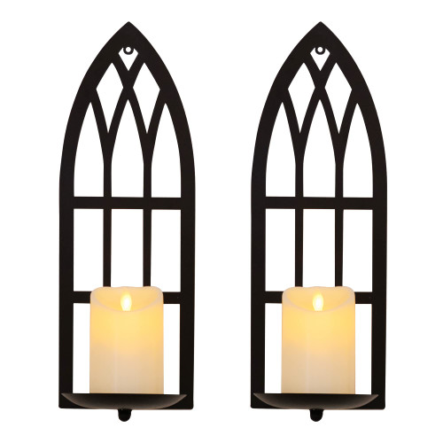 HPC Decor 15.8'' Candle Sconce Set of Two- Black Metal Candle Wall Sconces- Wall Sconce Candle Holder - Sconces Wall Decor Set of 2 for Living Room, Bathroom, Dining Room