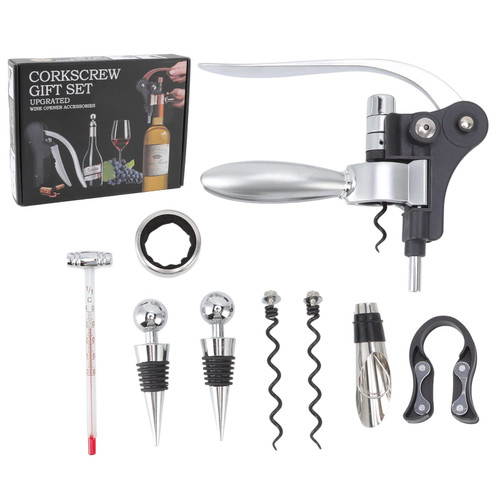 Wine Accessories,Wine Opener Set, Corkscrew Wine Bottle Opener with Foil Cutter Wine Pourer Stopper Extra Spiral,for Res