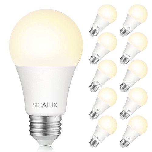 Sigalux A19 LED Light Bulb, Non-Dimmable Led Bulbs 75 Watt Equivalent, Soft White 2700K 1100LM 11. 5W, Standard Light Bulbs E26 Medium Base, UL Listed, 10 Packs