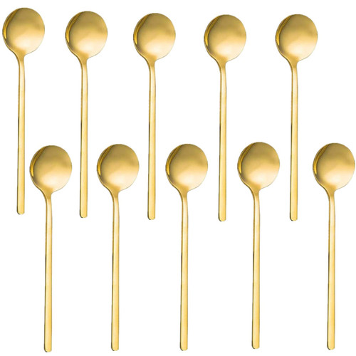 10 Pack Espresso Spoons,Accfore Gold Plated Stainless Steel Mini Teaspoons Set for Coffee Sugar Dessert Cake Ice Cream Soup Antipasto Cappuccino,5.3 Inch