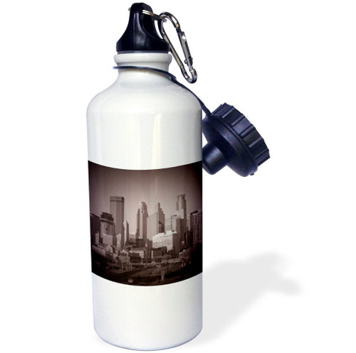 3dRose "Vintage View of Minneapolis" Sports Water Bottle, 21 oz, White