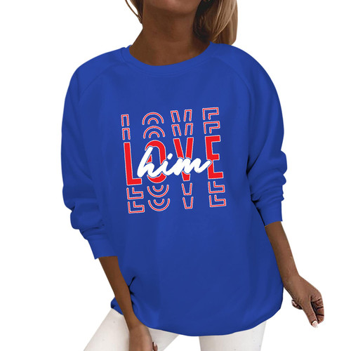 Elogoog crew neck sweatshirts women Pullover Sweatshirt For Women Love Print Sweatshirt Long Sleeve cute hoodies for (Blue, S)