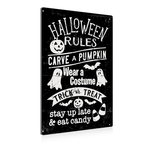 Vintage Halloween Rules Sign Metal Tin Sign Wall Art Decor - Retro Sign for Home Decor Gifts - 8x12 Inch