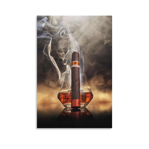 FNFDKDK Cigar Whiskey Canvas Poster Wall Art Still Life Kitchen Bar Wall Art Paintings Canvas Wall Decor Home Decor Living Room Decor Aesthetic 20x30inch(50x75cm) Unframe-Style