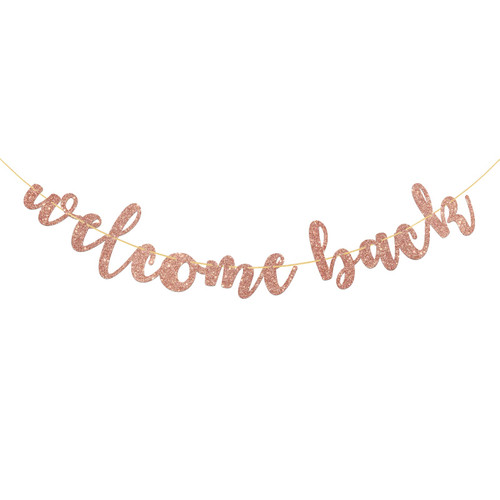 Welcome Back Banner, Returning Home Teenager Homecoming Theme Party Banner Sign, Housewarming / Family Party Decorations, Welcome Home Sign - Rose Gold