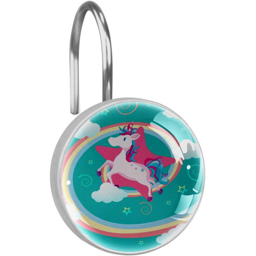 Shower Curtain Hooks, Rust Proof Decorative Shower Curtain Hooks Hangers for Bathroom Curtains, Clothing, Unicorn Cartoon Rainbow Cloud Sky Lovely