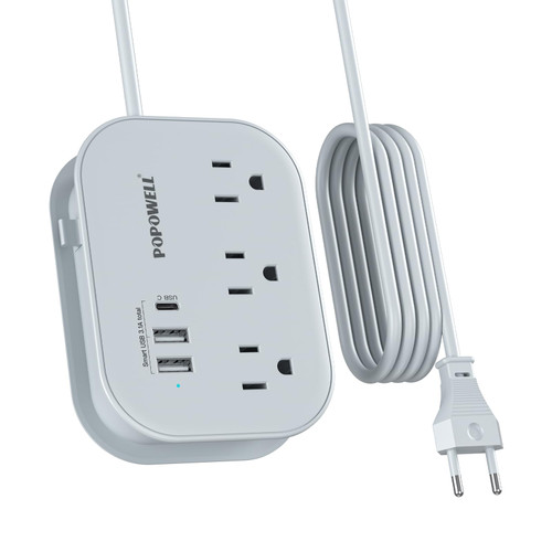 European Travel Plug Adapter USB C, Popowell International European Plug Adapter, 4 FT Travel Power Strip with 3 Outlets & 3 USB, Type C Power Adapter Travel Essentials for Italy Spain France Germany European Travel Plug Adapter USB C, Popowell International European Plug Adapter, 4 FT Travel Power Strip with 3 Outlets & 3 USB, Type C Power Adapter Travel Essentials for Italy Spain France Germany