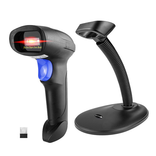 NetumScan Wireless Handheld Barcode Scanner with Stand, 3-in-1 Bluetooth/2.4G Wireless/USB Wired Automatic 1D QR Code Reader for Computer, Tablet, iPhone, iPad, Android