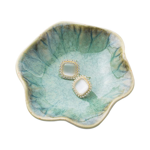 Jewelry Dish,Ceramic Trinket tray, small ring holder, Key Bowl,Home Decoration,Gifts for Friends Sisters Daughter Mother (Green)