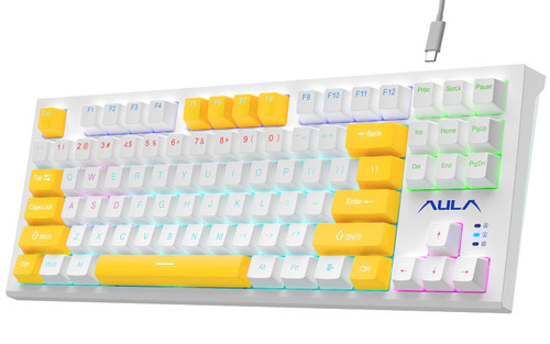 AULA Mechanical Keyboard Red Switches, 87 Keys RGB Backlight Gaming Keyboard, Compact Wired Computer Keyboards for Windows PC