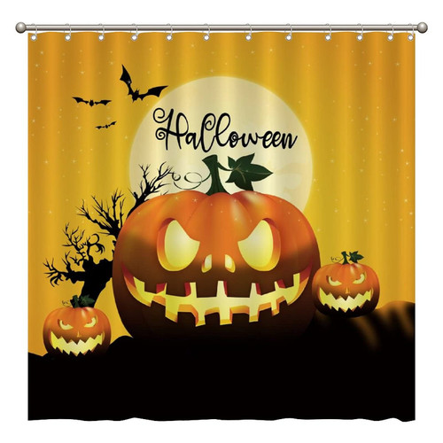 ArogGeld Halloween Pumpkin Bat Shower Curtain Happy Halloween Ghost Woods Shower Curtains Bathroom Curtains Custom Durable Polyester Fabric Holiday Shower Curtain for Bathroom 72x72 Inches