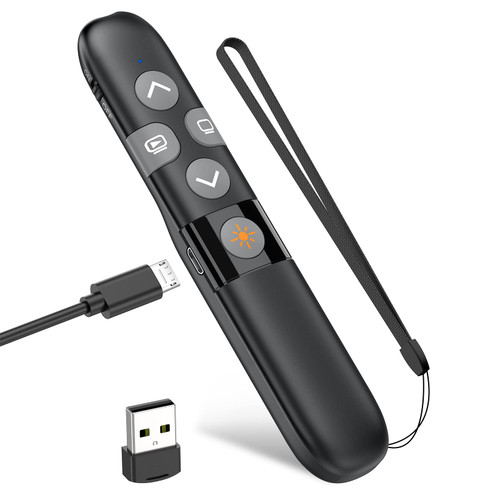 Rechargeable Presentation Clicker with Red Laser Pointer, Wireless Presenter Remote for PPT Clicker, 2.4GHz Powerpoint Clicker Slide Advancer Presentation Remote for Mac/Computer/Laptop/Keynote