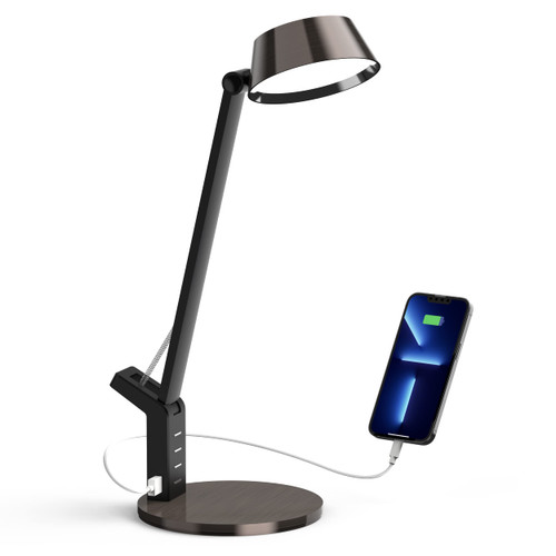 LED Desk Lamp with USB Charging Port, Home Office Desk Lamp Touch Control Dimmable Table Lamp with 3 Color Modes, Eye Caring LED Lamp for Study, Reading, Work (Copper)