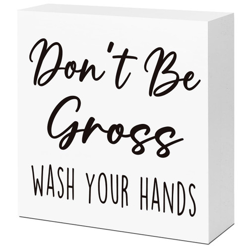 Funny Bathroom Wood Block Signs,Don't Be Gross Wash Your Hands Wooden Box Sign for Wooden Box Sign for Bathroom Shelf Toilet Restroom Home Tabletop Desk Decor,Rustic Bathroom Sign Decor