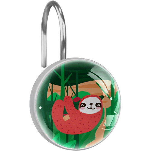 Shower Curtain Hooks, Rust Proof Decorative Shower Curtain Hooks Hangers for Bathroom Curtains, Clothing, Cartoon Animal Sloth Flower Tropical