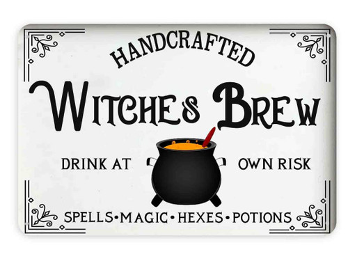 Witches Brew Halloween Sign Halloween Decor Fall Decorations for Home Bar Bedroom Kitchen Witch Art Wall Metal Tin Signs Vintage 8x12 Inch, White