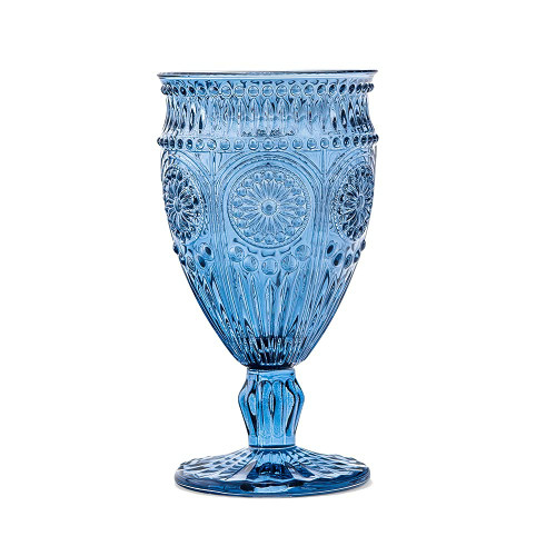 WEDDINGSTAR Vintage Style Pressed Glass Wine Goblet 10oz - Blue