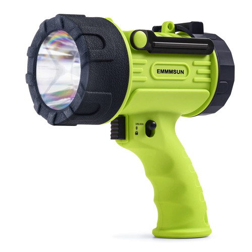 EMMMSUN IP67 Waterproof Rechargeable Spotlight, 2000 Lumens with Red Filter Handy Flashlight with Adjustable Stand,10000mAh 20h Ultra-Long Standby for Boating, Hunting, Hurricane Survival