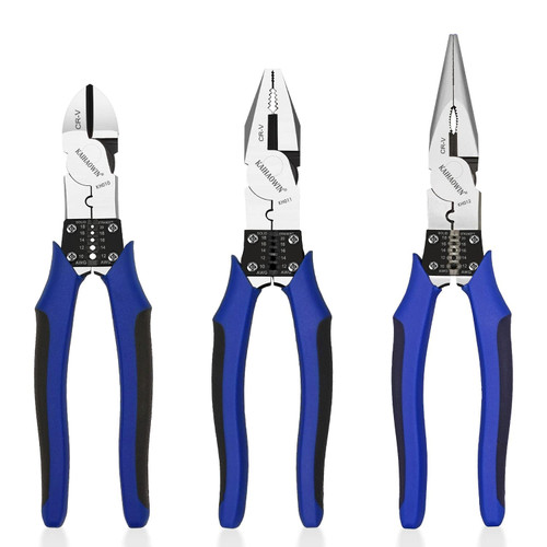 KAIHAOWIN 3 PCS Pliers Set, Multifunctional 8" Diagonal Cutting Pliers, 8" Linesman Pliers, 9" Needle Nose Pliers