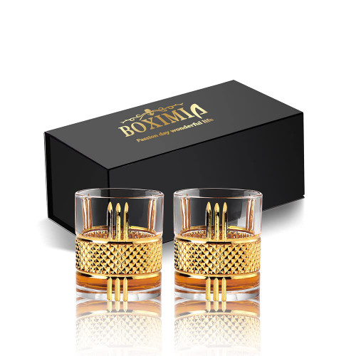 BOXIMIA Old Fashioned Whiskey Glasses with Luxury Box - 10 Oz Rocks Barware For Scotch, Bourbon, Liquor and Cocktail Drinks (SET OF 2)