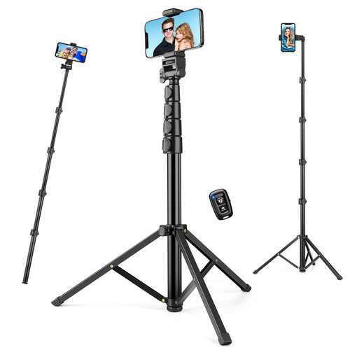 Phone Tripod, 70" Tall Phone Stand Tripod, Selfie Stick Tripod with Remote and Phone Holder, Cell Phone Tripod for Recording/Vlogging/Live Streaming, Compatible with iPhone 14 Pro Max 13 Android GoPro