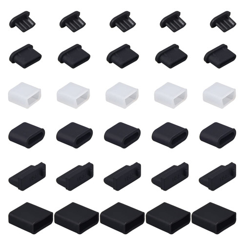 30PCS 6 Types USB Anti Dust Plug Cover, Silicone USB Type-C Dust Stopper, Micro USB Cap Port Protector, Anti Dust Cover Protector Plugs Cap for USB Type C, USB A, Micro USB Ports (30PCS)