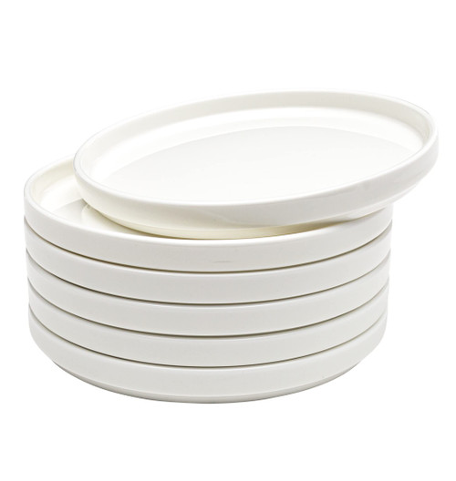Vikko Salad Plate, Set of 6 White Plates, Bone China, Stackable 6.5 Inch Dessert Plates