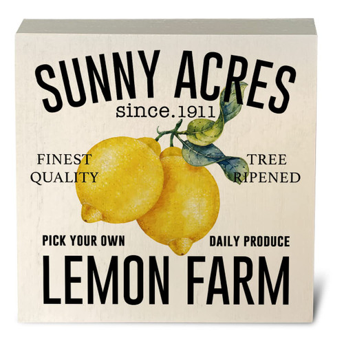 Lemon Artwork Wood Box Sign Rustic Farmhouse Style Summer Sunny Acres Lemon Farm Wood Block Plaque 5 X 5 Inches Home Farmhouse Desk Sign Decor for Presents
