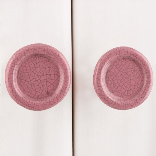 Indian Shelf 2 Pieces Western Knobs | Crackle Vintage Cabinet Knobs | Cute Knobs for Dresser Drawers Pink | Dresser Knobs for Kids Ceramic | Decorative Dresser Knobs and Pulls | Drawers Pulls