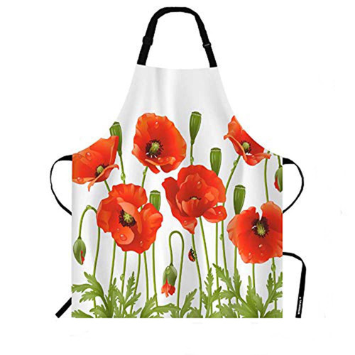 WONDERTIFY Red Poppies Flowers Apron,Beautiful Bright Poppies and Green Leaves Bib Apron with Adjustable Neck for Men Women,Suitable for Home Kitchen Cooking Waitress Chef Grill Bistro Baking Apron