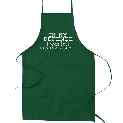 in My Defense I was Left Unsupervised Funny Parody Cooking Baking Kitchen Apron - Forest Green